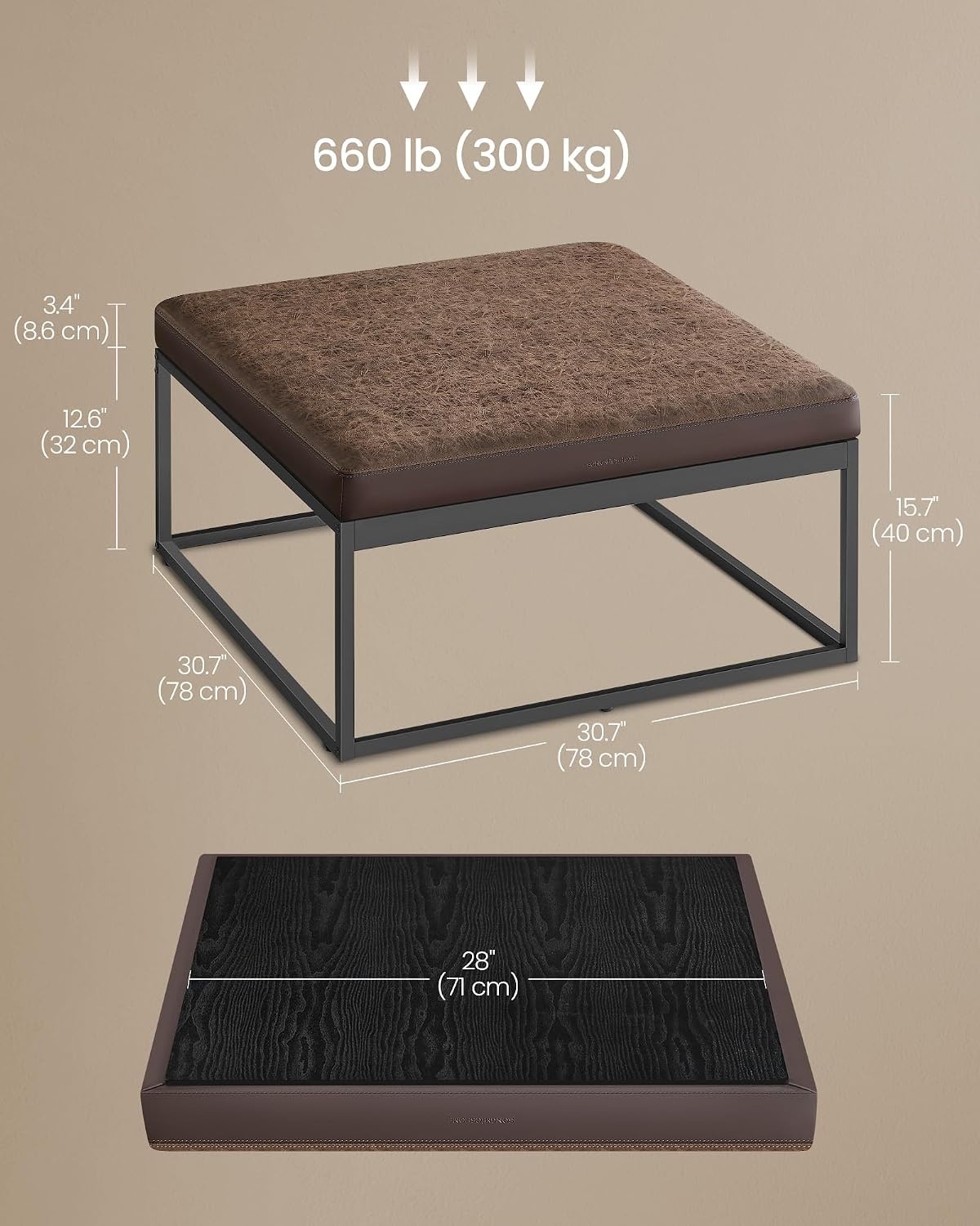 image:imageSONGMICS HOME Foldable Foot Rest Stool Storage Ottoman Tufted Design PU Leather for Entryway Living Room 302 Inches BrownWalnut Brown