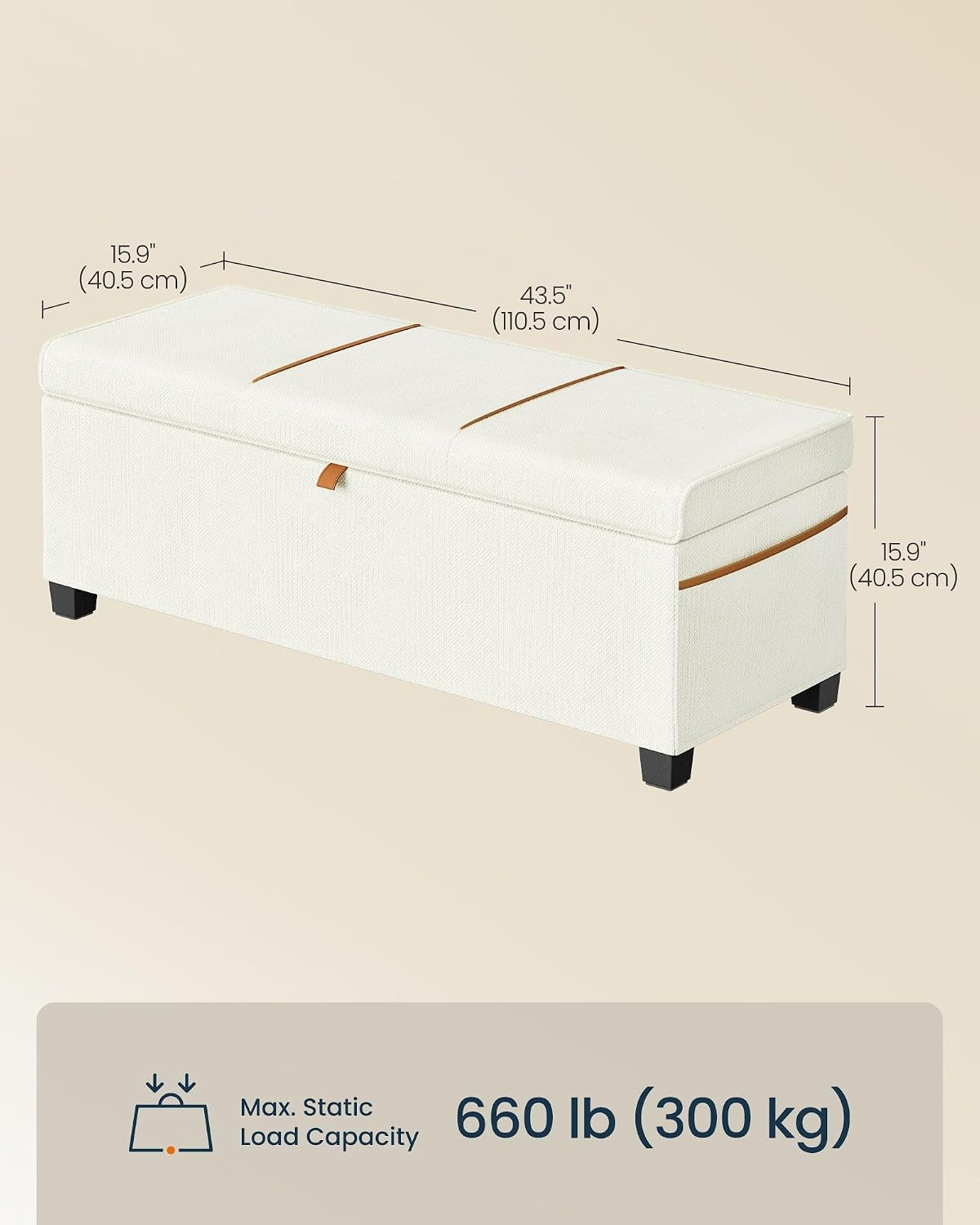 image:imageSONGMICS HOME Foldable Foot Rest Stool Storage Ottoman Tufted Design PU Leather for Entryway Living Room 302 Inches BrownWhite