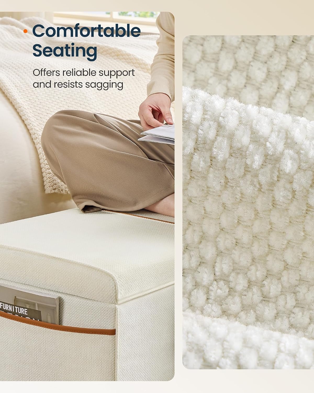 image:imageSONGMICS HOME Foldable Foot Rest Stool Storage Ottoman Tufted Design PU Leather for Entryway Living Room 302 Inches BrownWhite