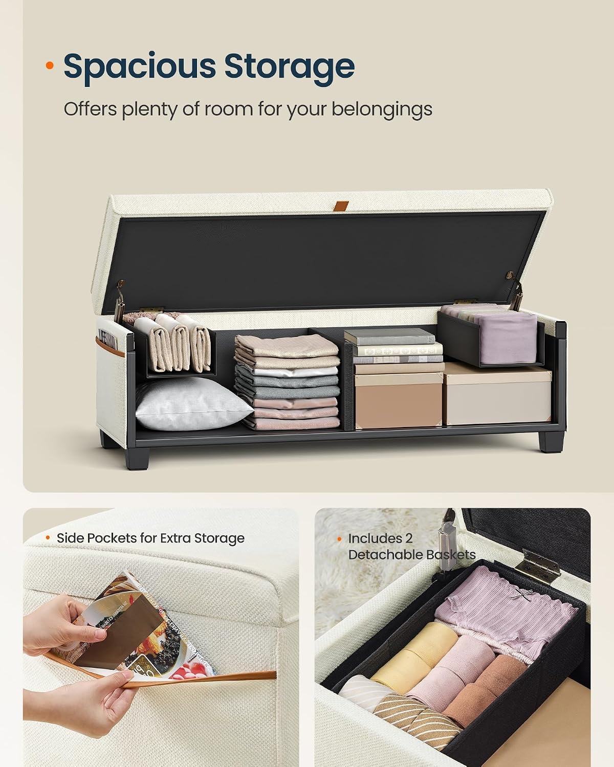 image:imageSONGMICS HOME Foldable Foot Rest Stool Storage Ottoman Tufted Design PU Leather for Entryway Living Room 302 Inches BrownWhite