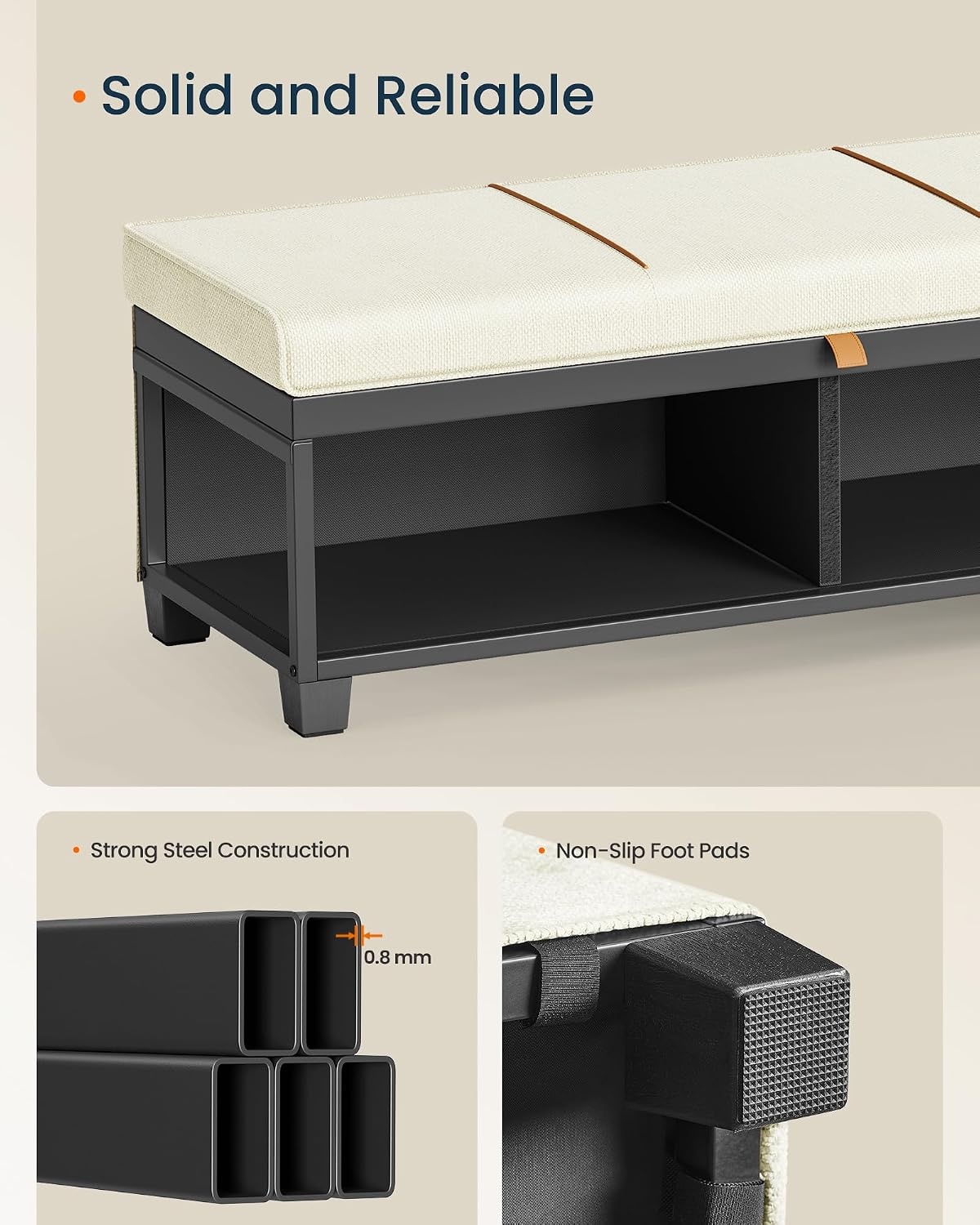 image:imageSONGMICS HOME Foldable Foot Rest Stool Storage Ottoman Tufted Design PU Leather for Entryway Living Room 302 Inches BrownWhite