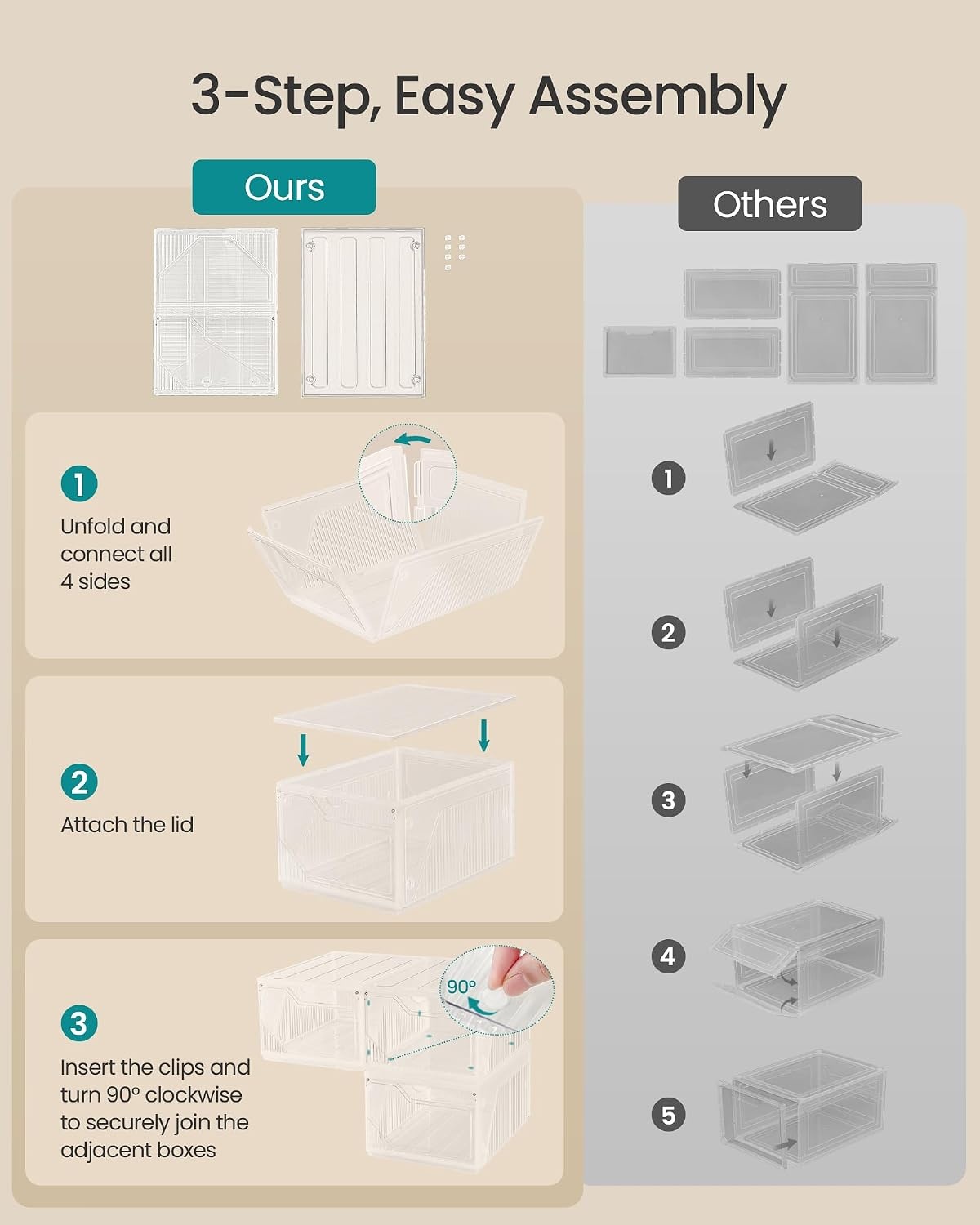 image:imageSONGMICS Shoe Boxes with Magnetic Doors Set of 6 Fit up to US Size 12Cloud White