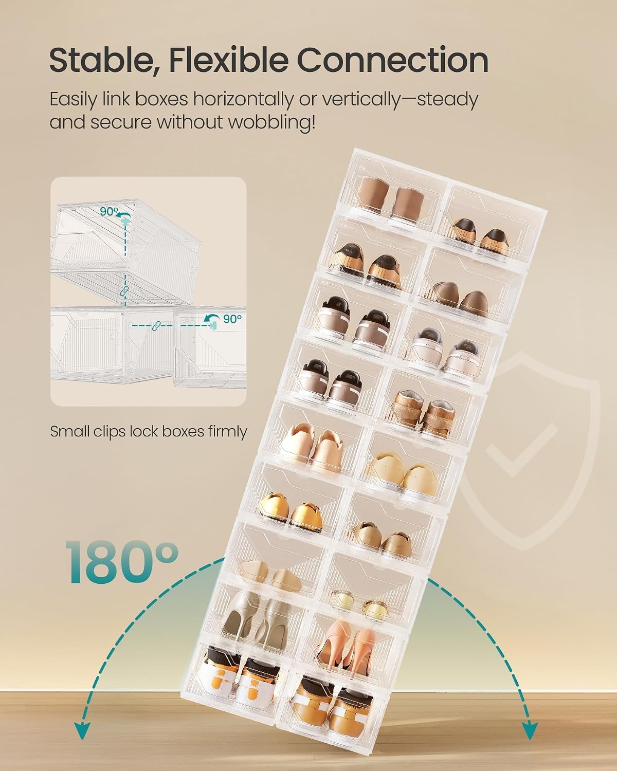 image:imageSONGMICS Shoe Boxes with Magnetic Doors Set of 6 Fit up to US Size 12Cloud White