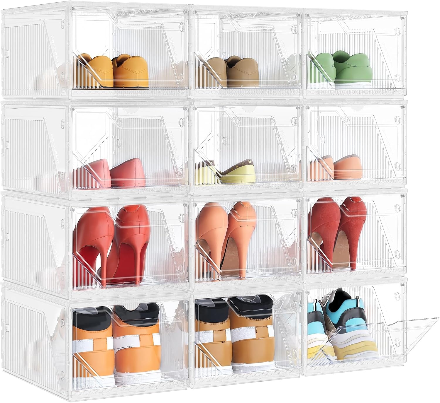 image:imageSONGMICS Shoe Boxes with Magnetic Doors Set of 6 Fit up to US Size 12Cloud White