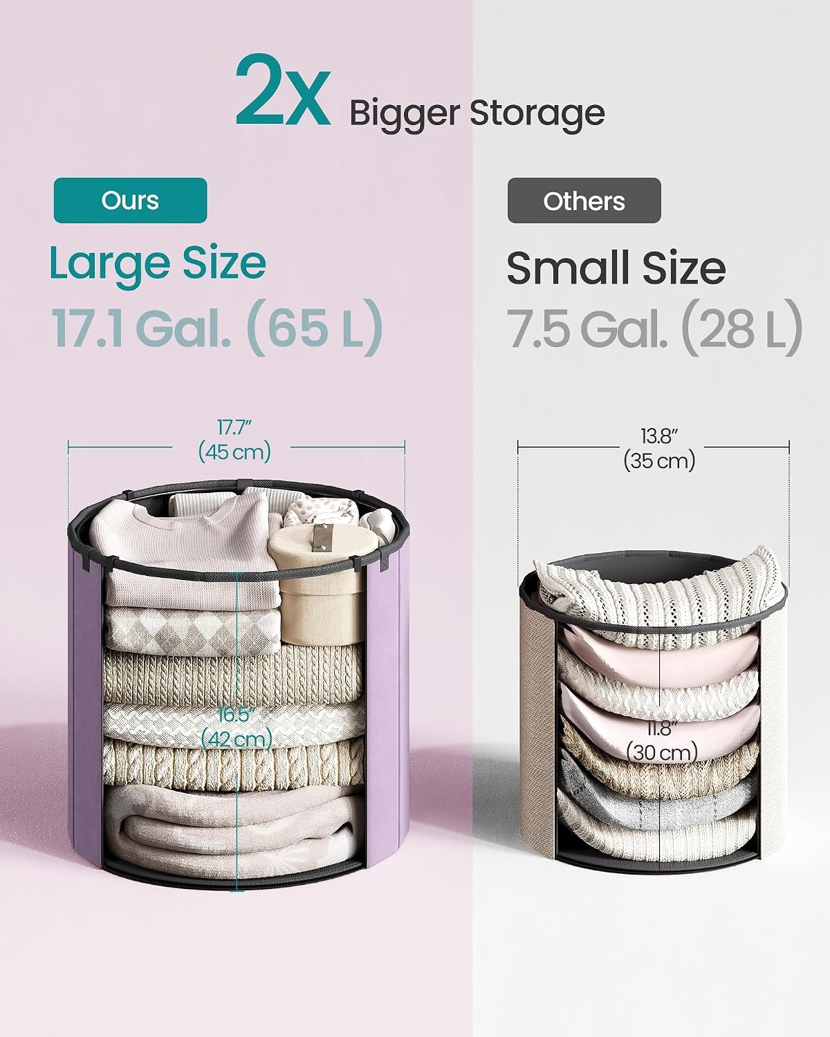 image:imageSONGMICS Storage Ottoman Round PU Vanity Stool 185 x 185 x 177 InchPurple