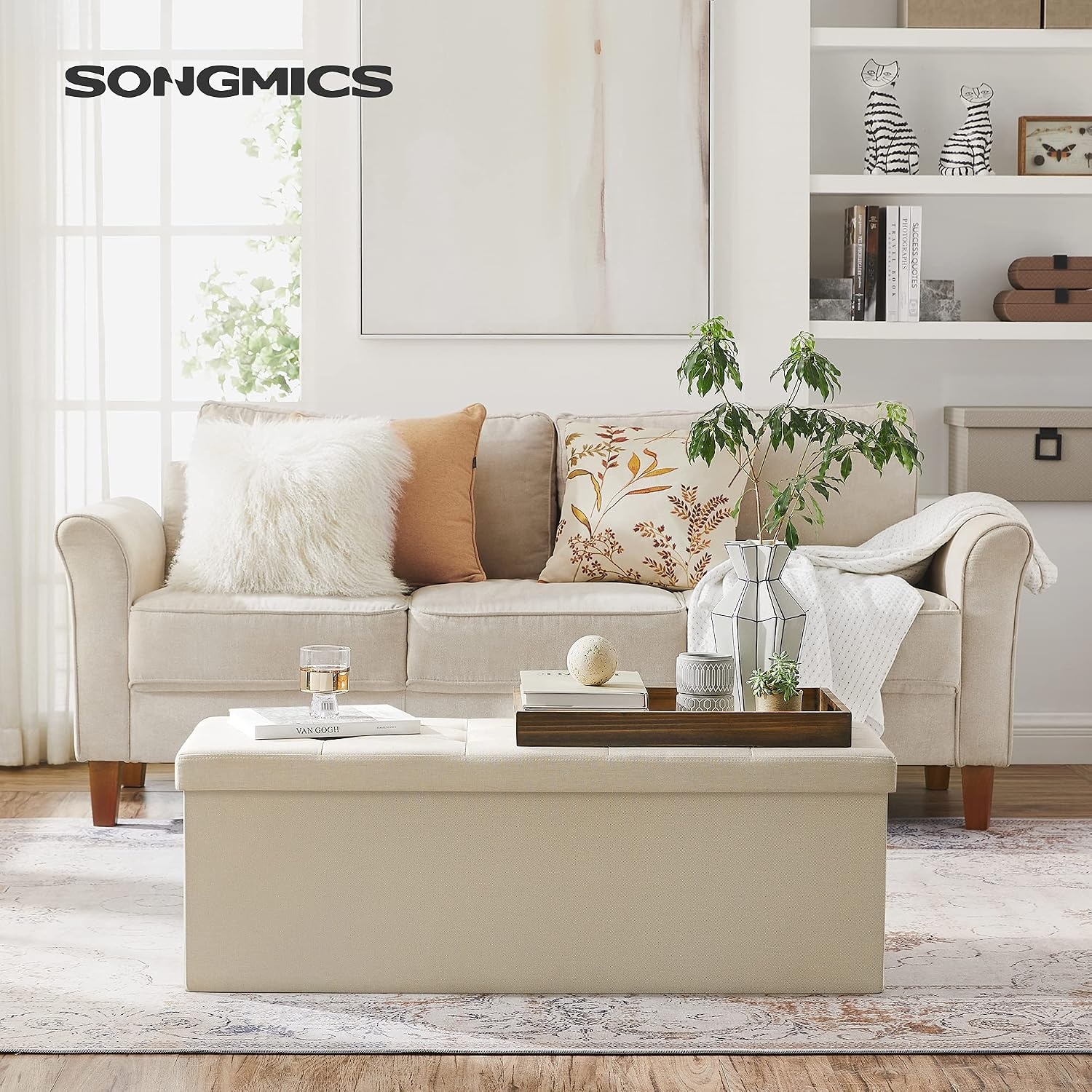 image:imageSONGMICS Tufted Folding Storage Ottoman Bench Set of 2 433 InchesBeige