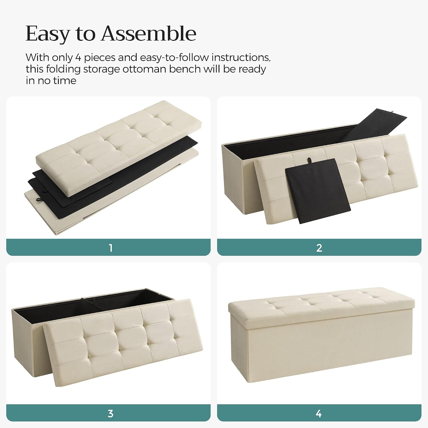 image:imageSONGMICS Tufted Folding Storage Ottoman Bench Set of 2 433 InchesBeige