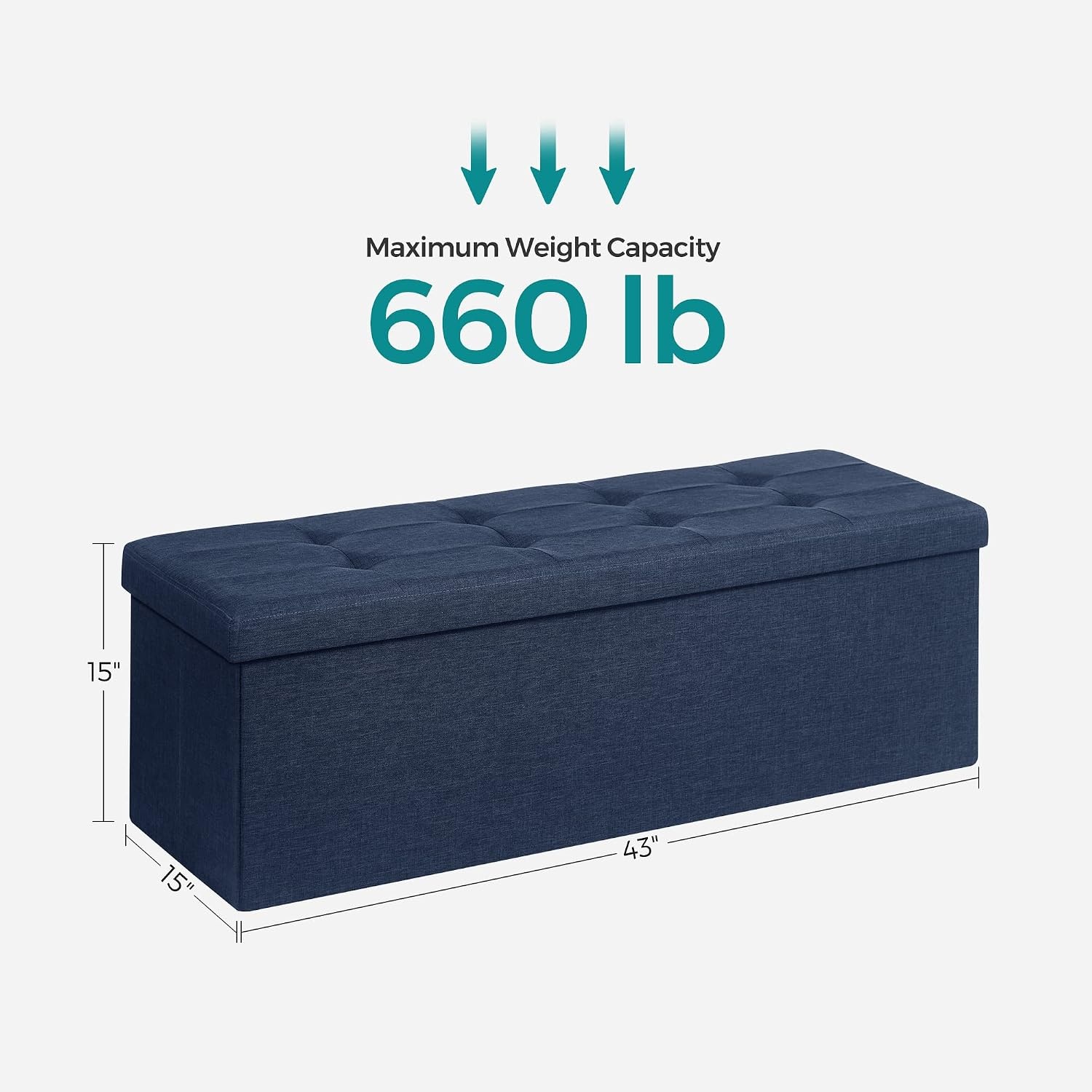 image:imageSONGMICS Tufted Folding Storage Ottoman Bench Set of 2 433 InchesDark Blue