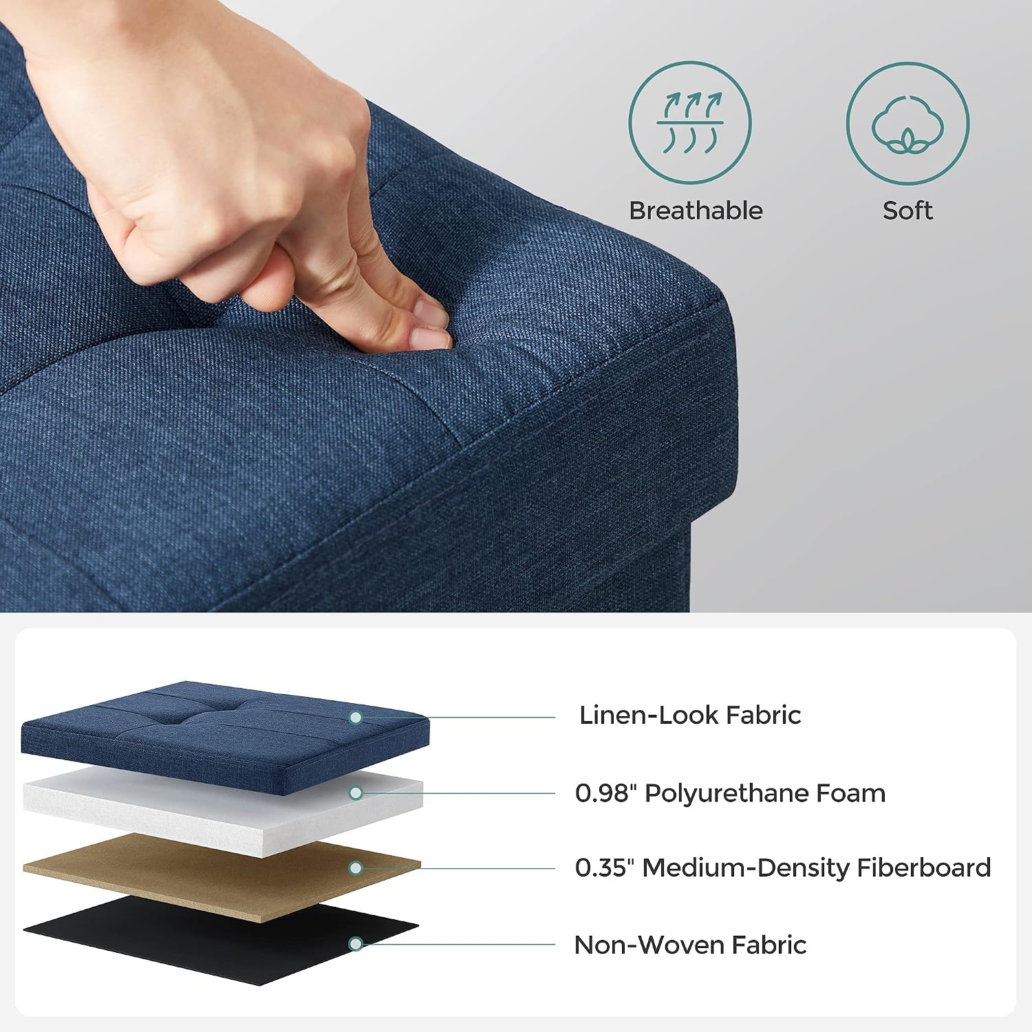 image:imageSONGMICS Tufted Folding Storage Ottoman Bench Set of 2 433 InchesDark Blue