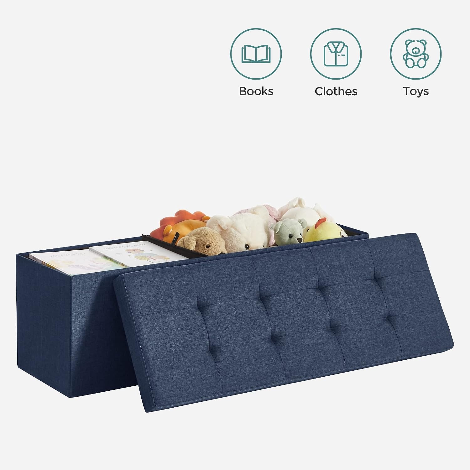 image:imageSONGMICS Tufted Folding Storage Ottoman Bench Set of 2 433 InchesDark Blue