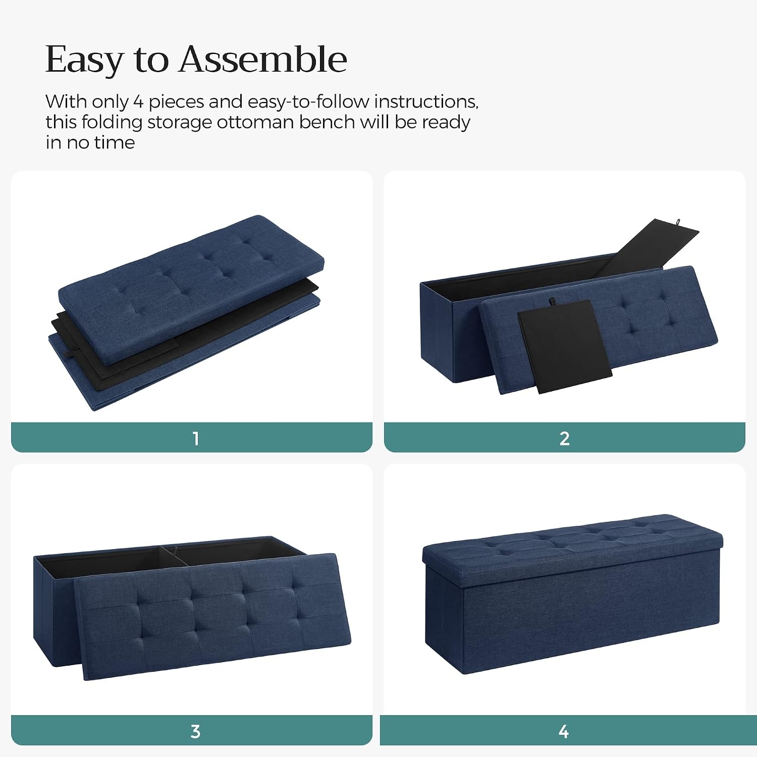 image:imageSONGMICS Tufted Folding Storage Ottoman Bench Set of 2 433 InchesDark Blue