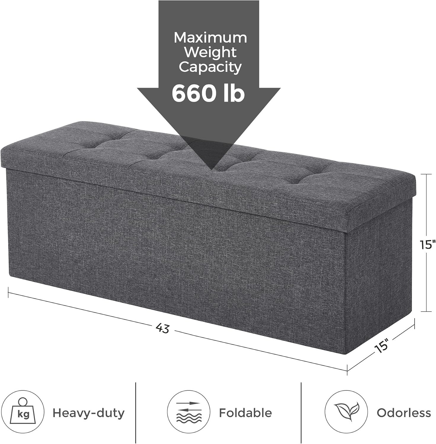 image:imageSONGMICS Tufted Folding Storage Ottoman Bench Set of 2 433 InchesDark Gray