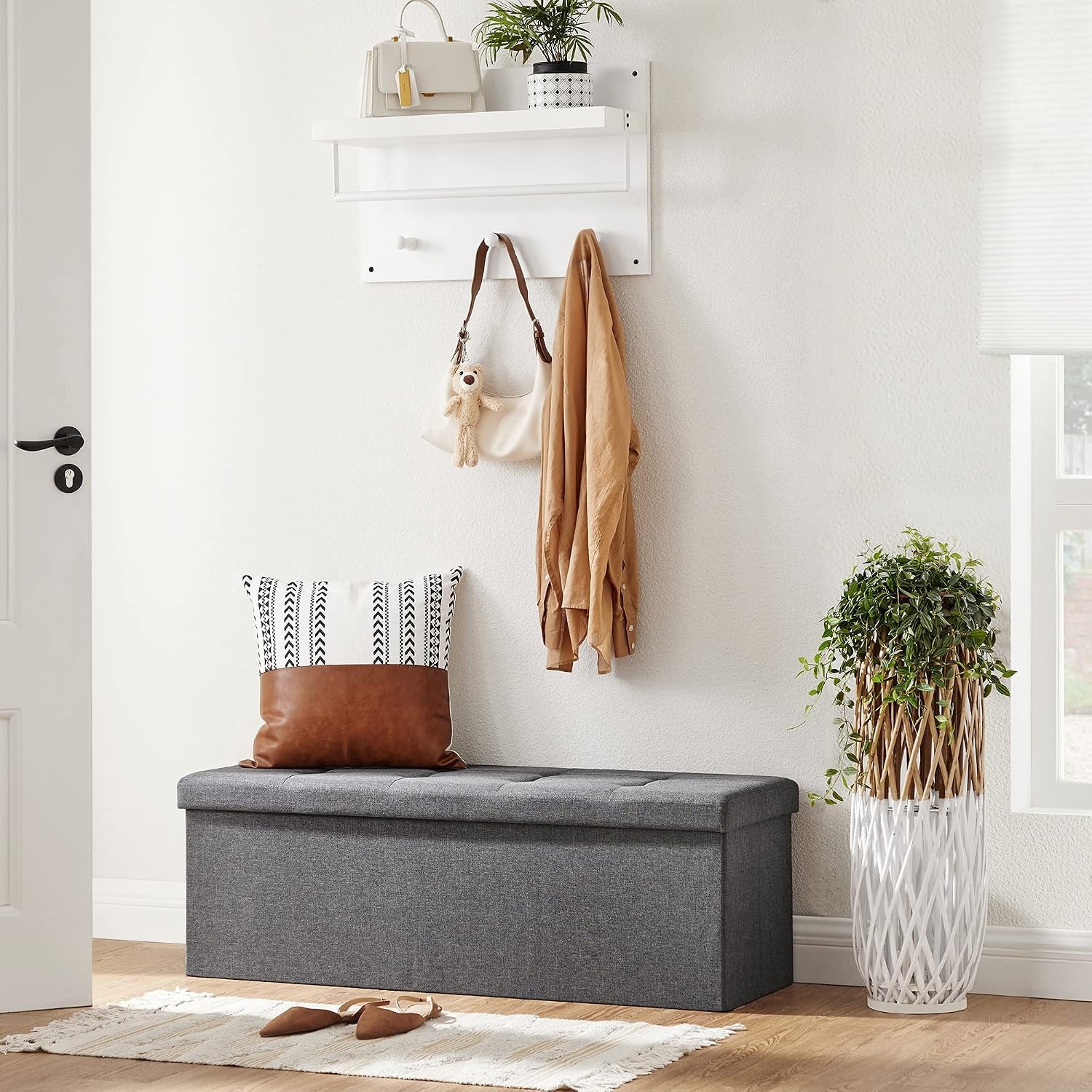 image:imageSONGMICS Tufted Folding Storage Ottoman Bench Set of 2 433 InchesDark Gray