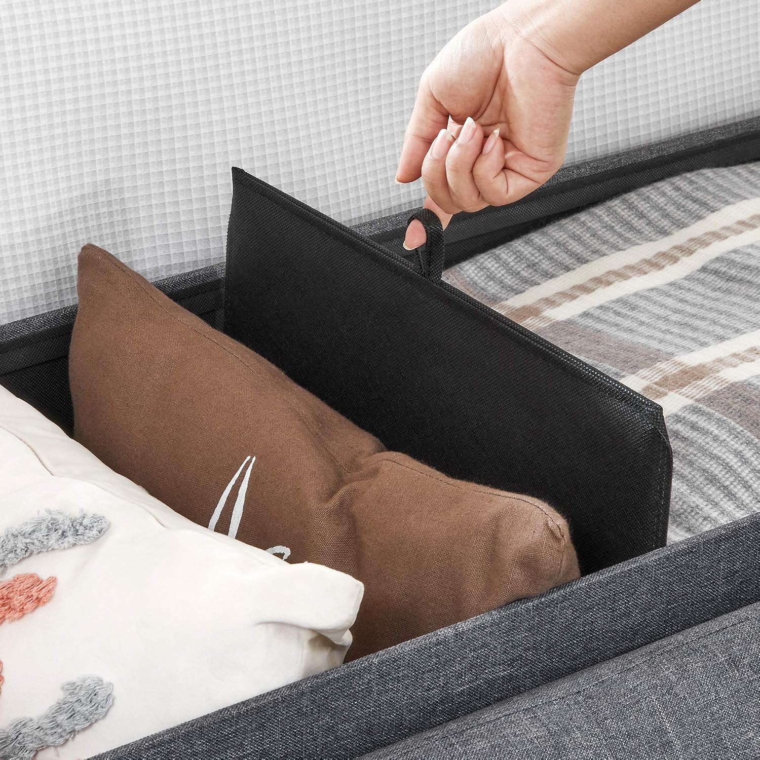 image:imageSONGMICS Tufted Folding Storage Ottoman Bench Set of 2 433 InchesDark Gray