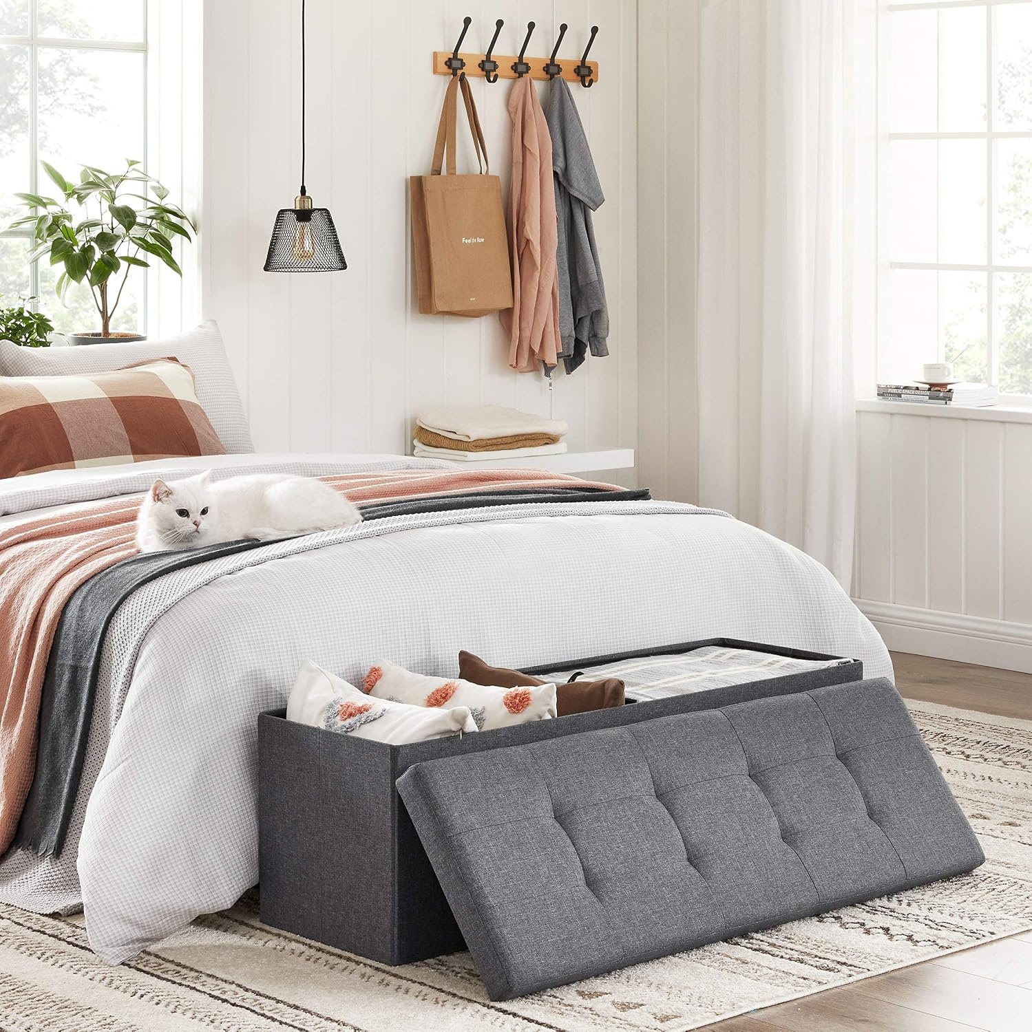 image:imageSONGMICS Tufted Folding Storage Ottoman Bench Set of 2 433 InchesDark Gray