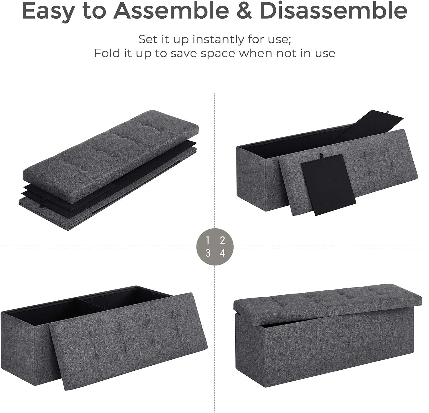 image:imageSONGMICS Tufted Folding Storage Ottoman Bench Set of 2 433 InchesDark Gray