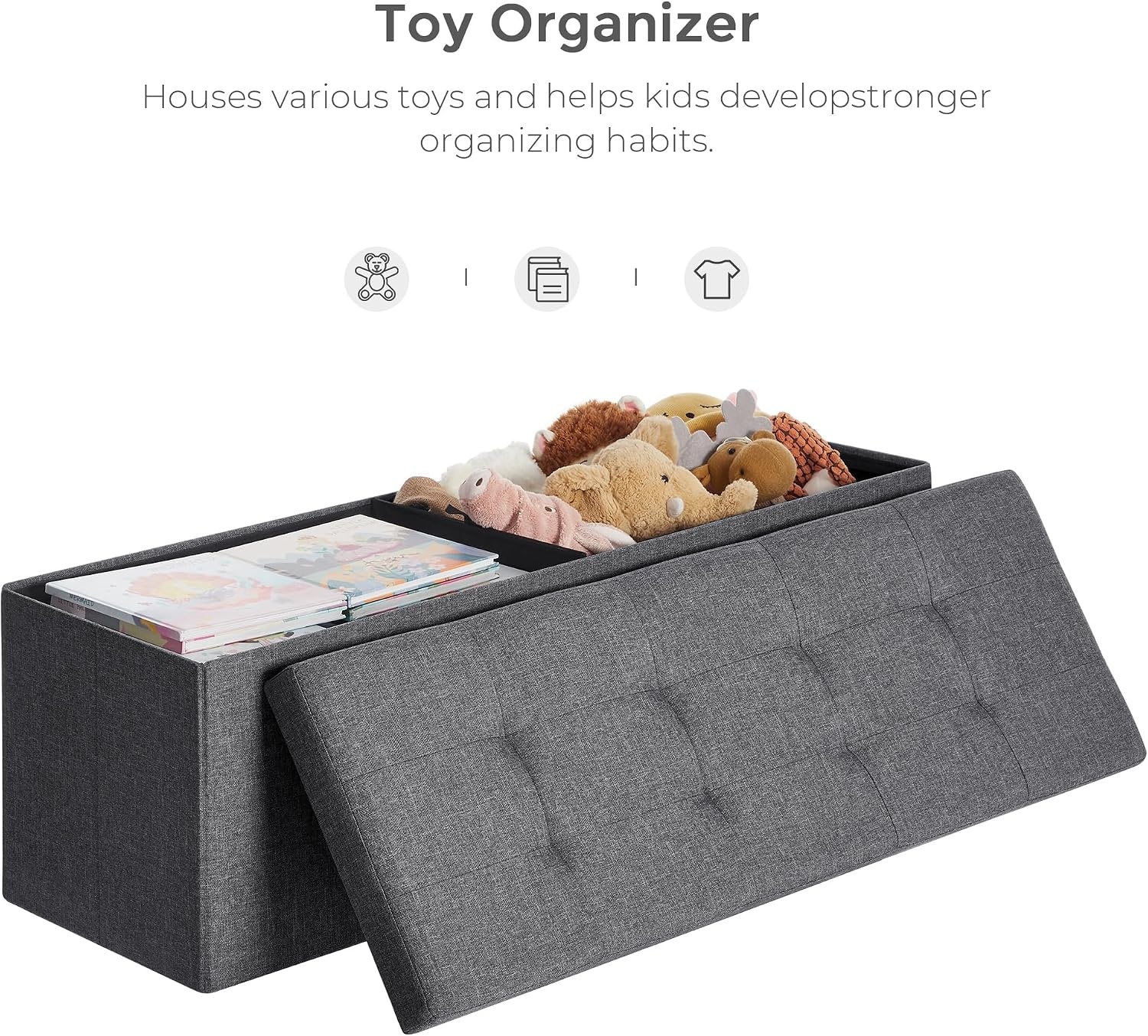 image:imageSONGMICS Tufted Folding Storage Ottoman Bench Set of 2 433 InchesDark Gray