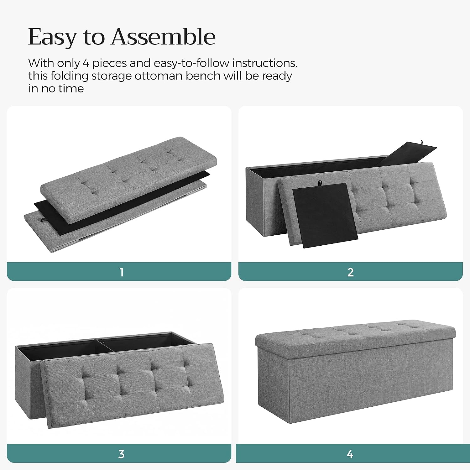 image:imageSONGMICS Tufted Folding Storage Ottoman Bench Set of 2 433 InchesLight Gray