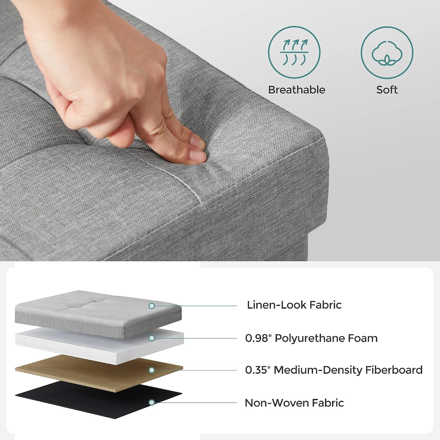 image:imageSONGMICS Tufted Folding Storage Ottoman Bench Set of 2 433 InchesLight Gray