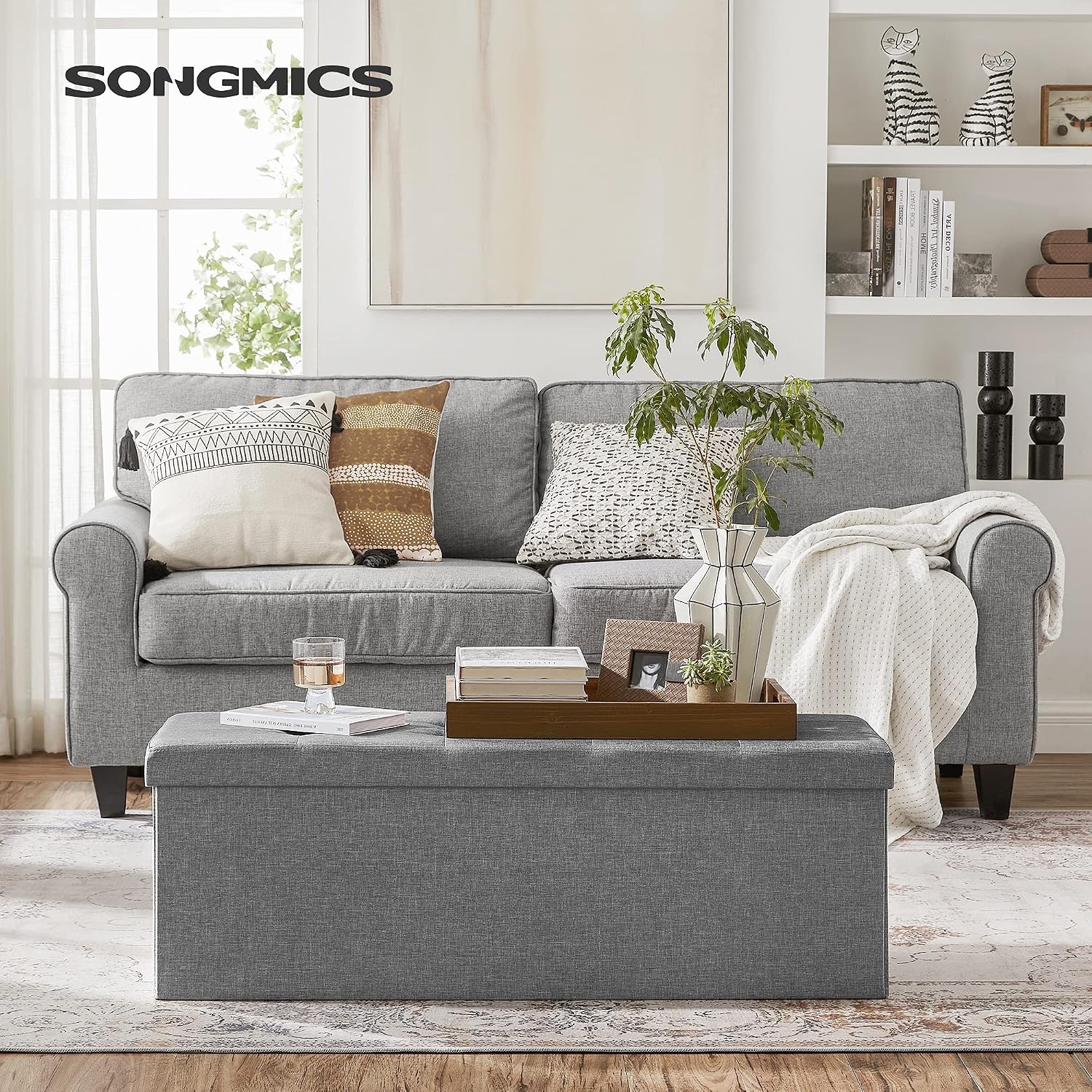 image:imageSONGMICS Tufted Folding Storage Ottoman Bench Set of 2 433 InchesLight Gray