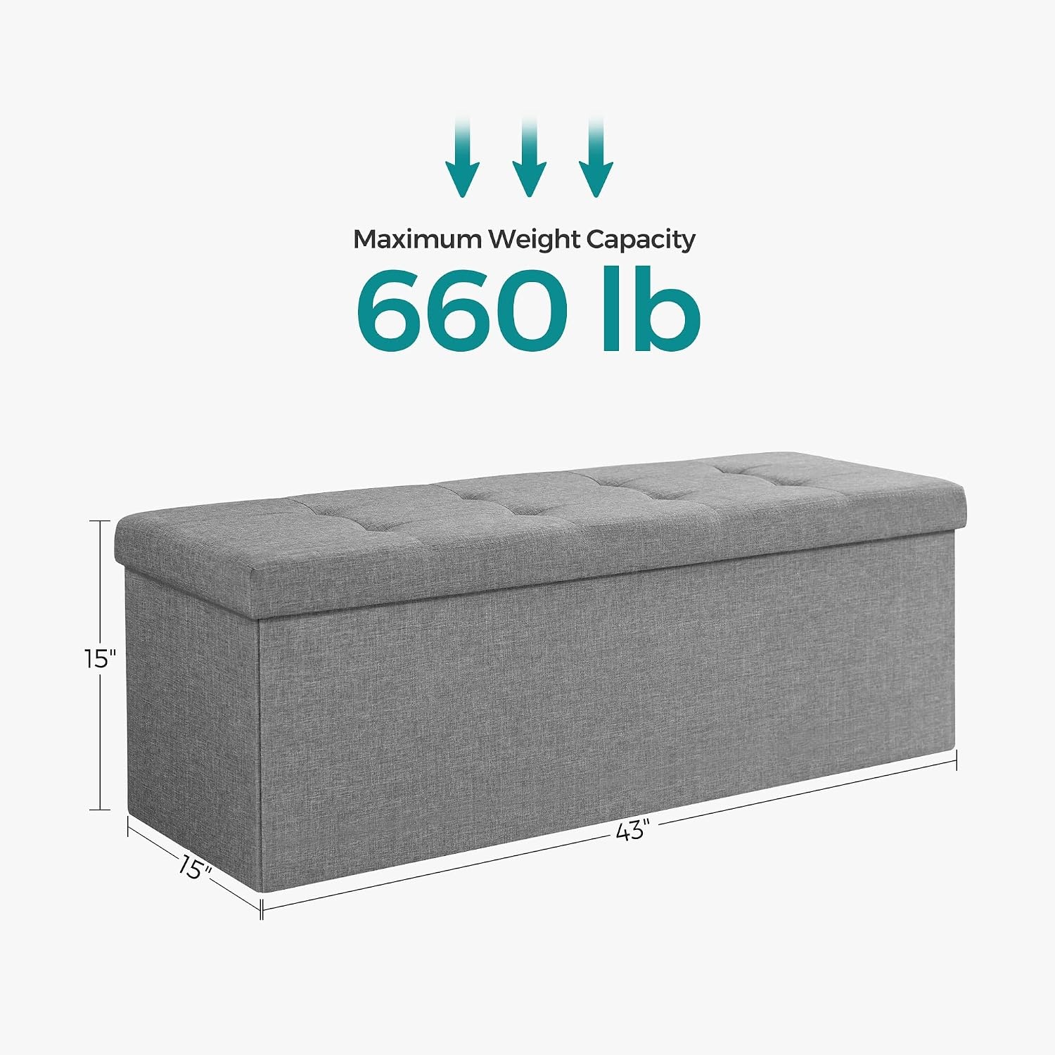image:imageSONGMICS Tufted Folding Storage Ottoman Bench Set of 2 433 InchesLight Gray