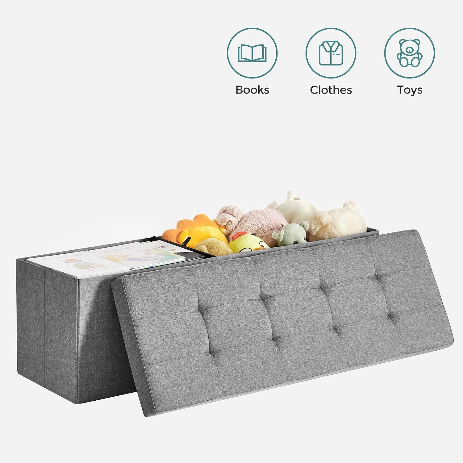 image:imageSONGMICS Tufted Folding Storage Ottoman Bench Set of 2 433 InchesLight Gray