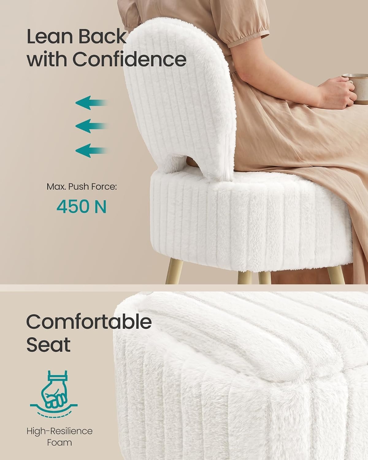 image:imageSONGMICS Vanity Chair Makeup Stool with Folding BackrestCream White