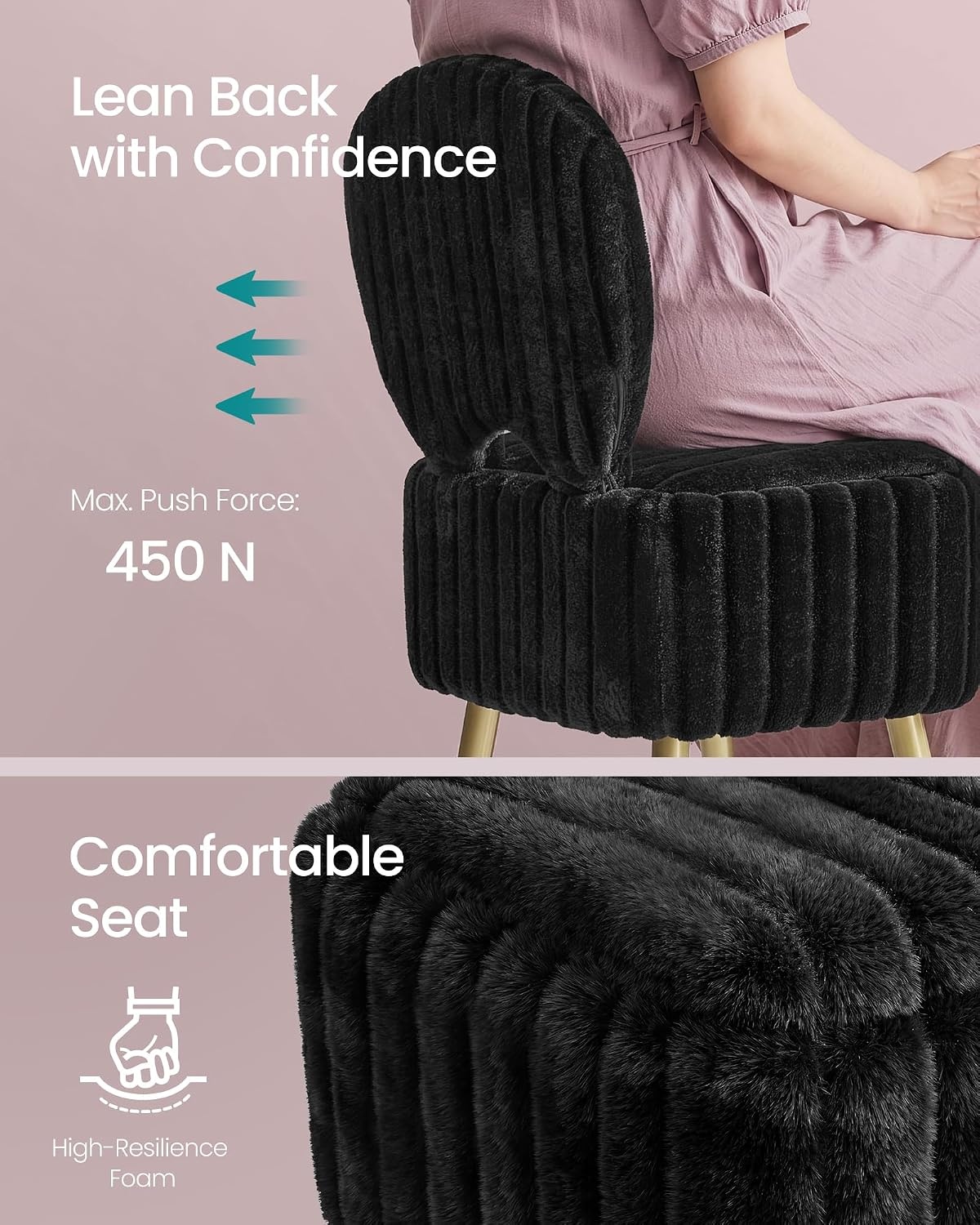image:imageSONGMICS Vanity Chair Makeup Stool with Folding BackrestInk Black