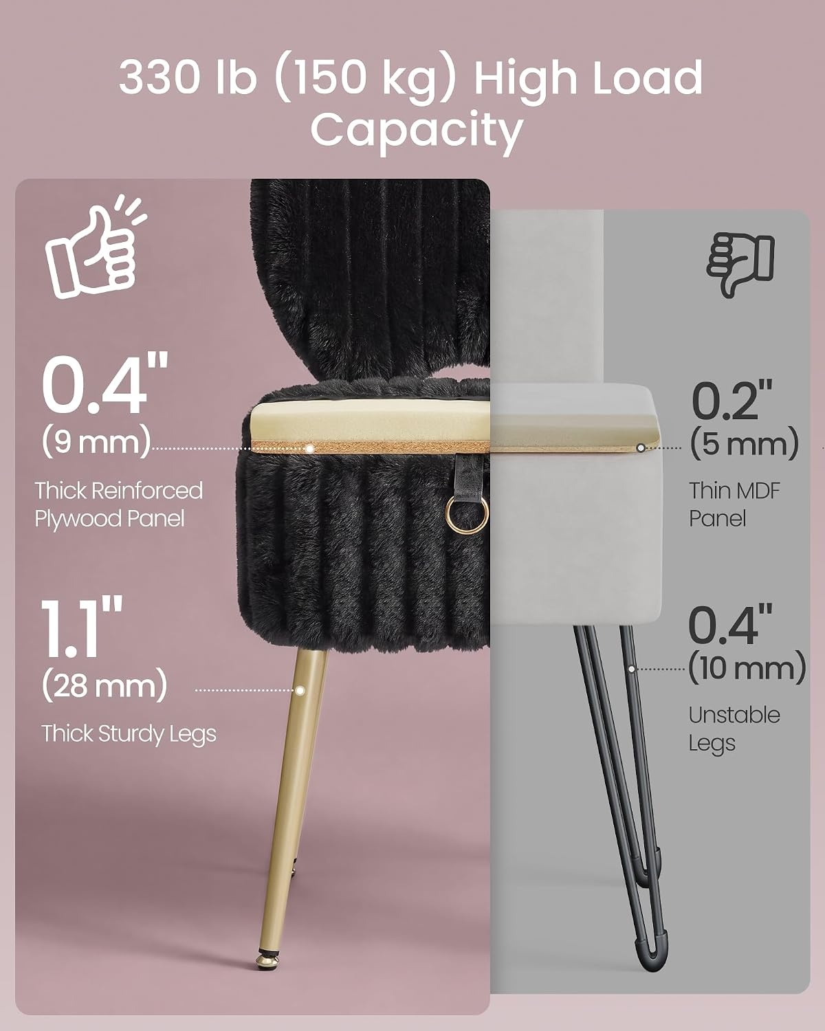image:imageSONGMICS Vanity Chair Makeup Stool with Folding BackrestInk Black