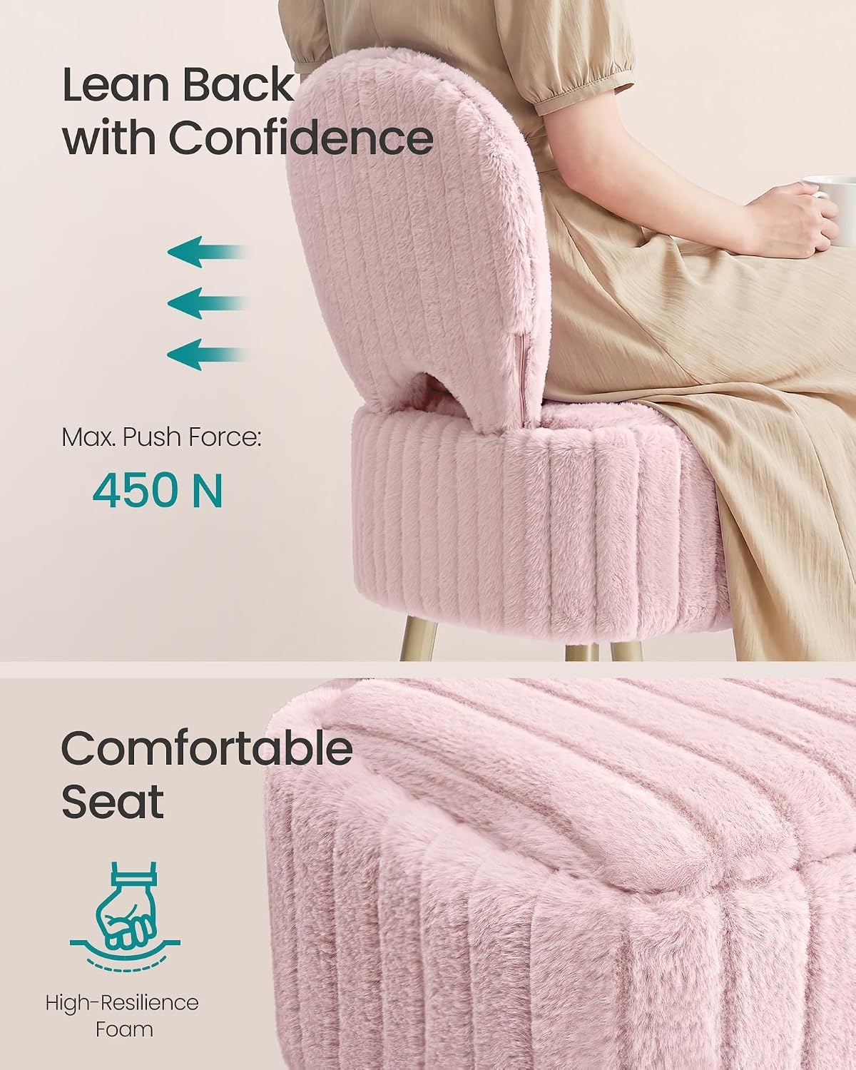 image:imageSONGMICS Vanity Chair Makeup Stool with Folding BackrestJelly Pink