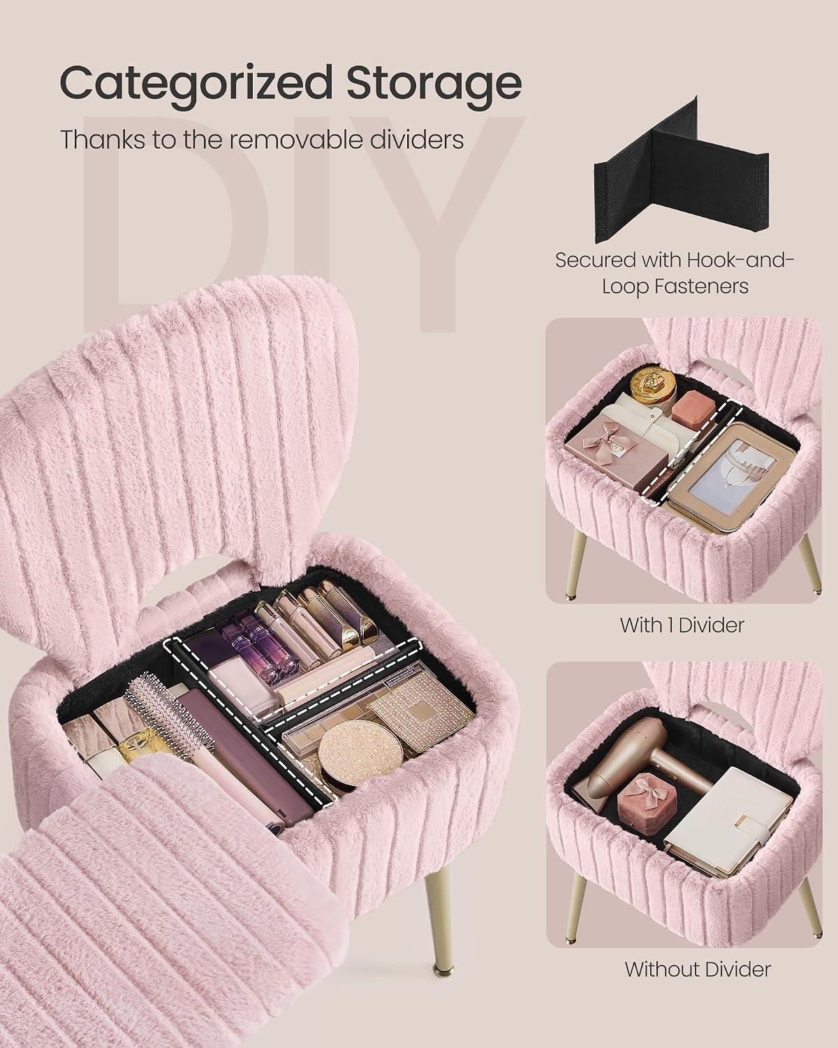 image:imageSONGMICS Vanity Chair Makeup Stool with Folding BackrestJelly Pink
