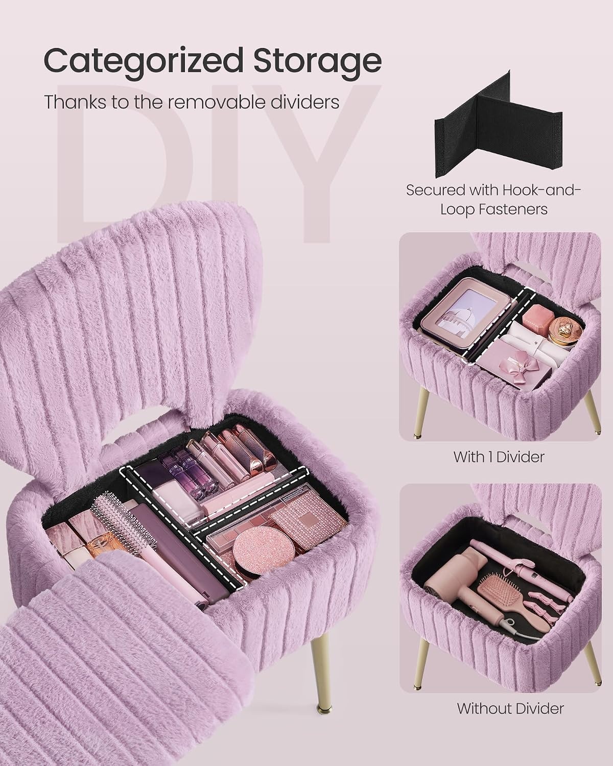 image:imageSONGMICS Vanity Chair Makeup Stool with Folding BackrestLight Lilac