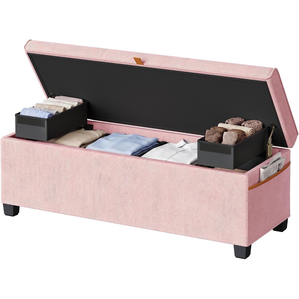 image:imageSONGMICS HOME Foldable Foot Rest Stool Storage Ottoman Tufted Design PU Leather for Entryway Living Room 302 Inches BrownPink