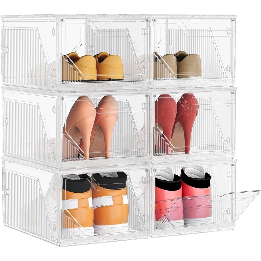 image:imageSONGMICS Shoe Boxes with Magnetic Doors Set of 6 Fit up to US Size 12Cloud White