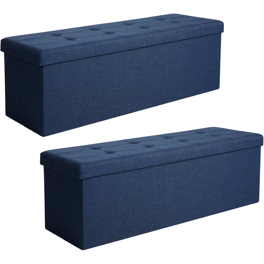 image:imageSONGMICS Tufted Folding Storage Ottoman Bench Set of 2 433 InchesDark Blue