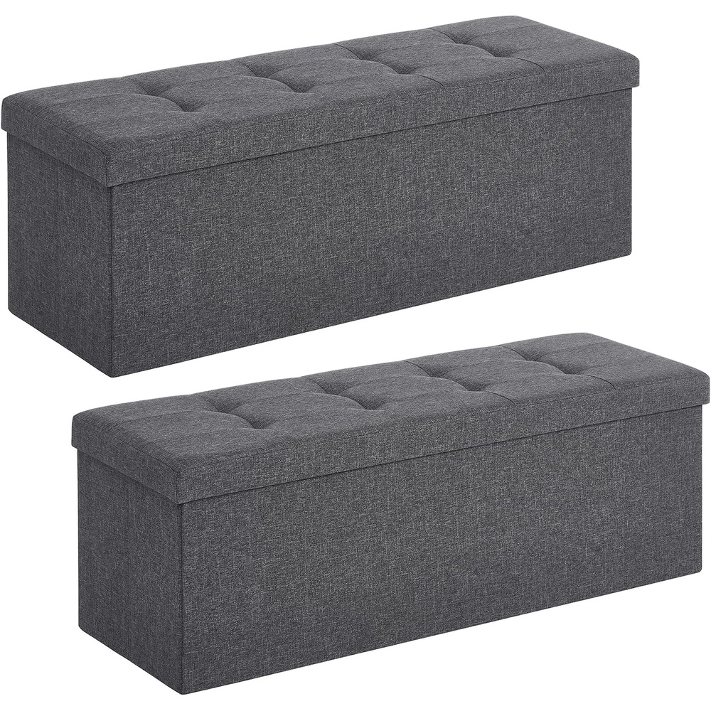 image:imageSONGMICS Tufted Folding Storage Ottoman Bench Set of 2 433 InchesDark Gray