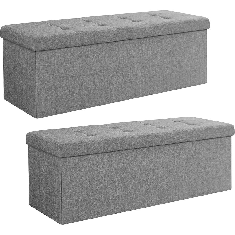 image:imageSONGMICS Tufted Folding Storage Ottoman Bench Set of 2 433 InchesLight Gray