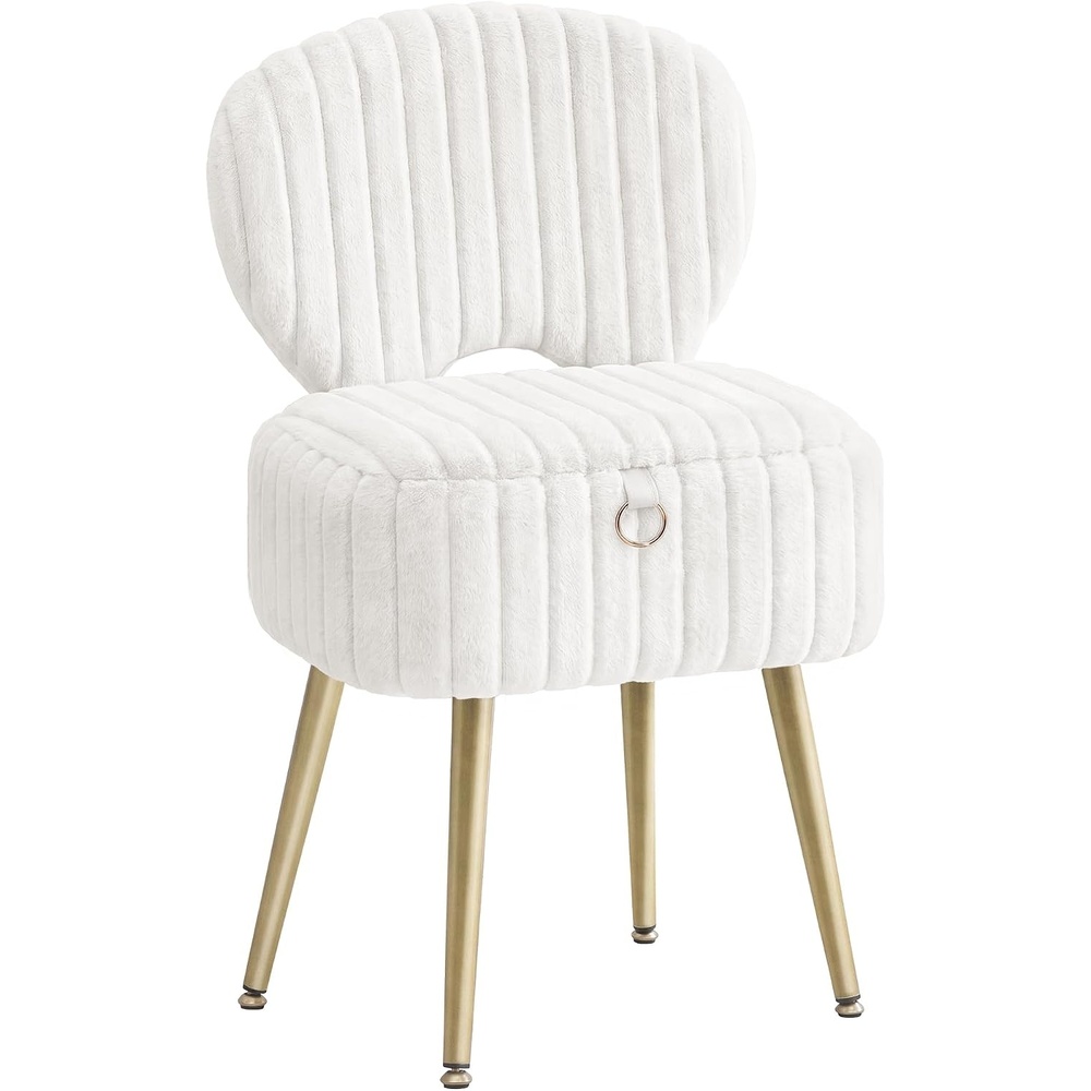 image:imageSONGMICS Vanity Chair Makeup Stool with Folding BackrestCream White