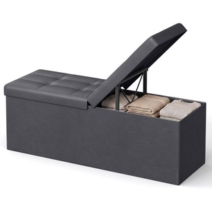 SONGMICS HOME Foldable Foot Rest Stool, Storage Ottoman, Tufted Design, PU Leather, for Entryway, Living Room, 30.2 Inches, Brown(Dark Gray)