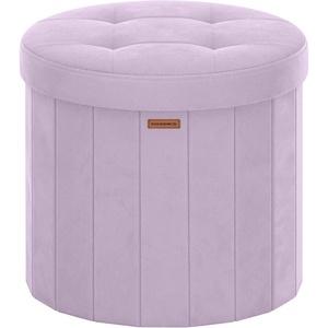 SONGMICS Storage Ottoman Round PU Vanity Stool, 18.5 x 18.5 x 17.7 Inch(Purple)