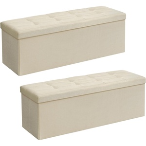 SONGMICS Tufted Folding Storage Ottoman Bench Set of 2, 43.3 Inches(Beige)