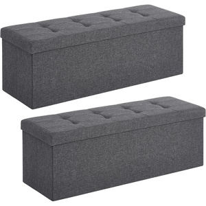 SONGMICS Tufted Folding Storage Ottoman Bench Set of 2, 43.3 Inches(Dark Gray)