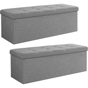 SONGMICS Tufted Folding Storage Ottoman Bench Set of 2, 43.3 Inches(Light Gray)