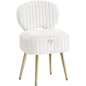 SONGMICS Vanity Chair, Makeup Stool with Folding Backrest(Cream White)