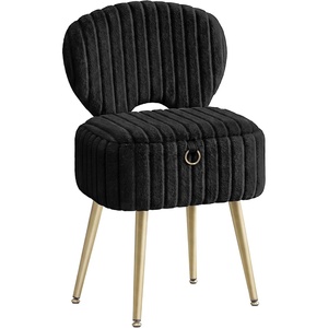 SONGMICS Vanity Chair, Makeup Stool with Folding Backrest(Ink Black)