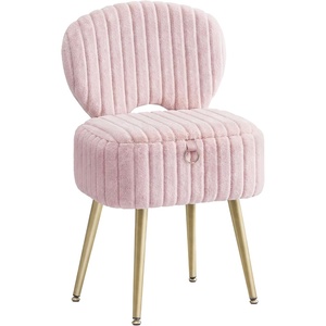 SONGMICS Vanity Chair, Makeup Stool with Folding Backrest(Jelly Pink)
