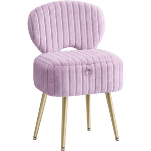 SONGMICS Vanity Chair, Makeup Stool with Folding Backrest(Light Lilac)