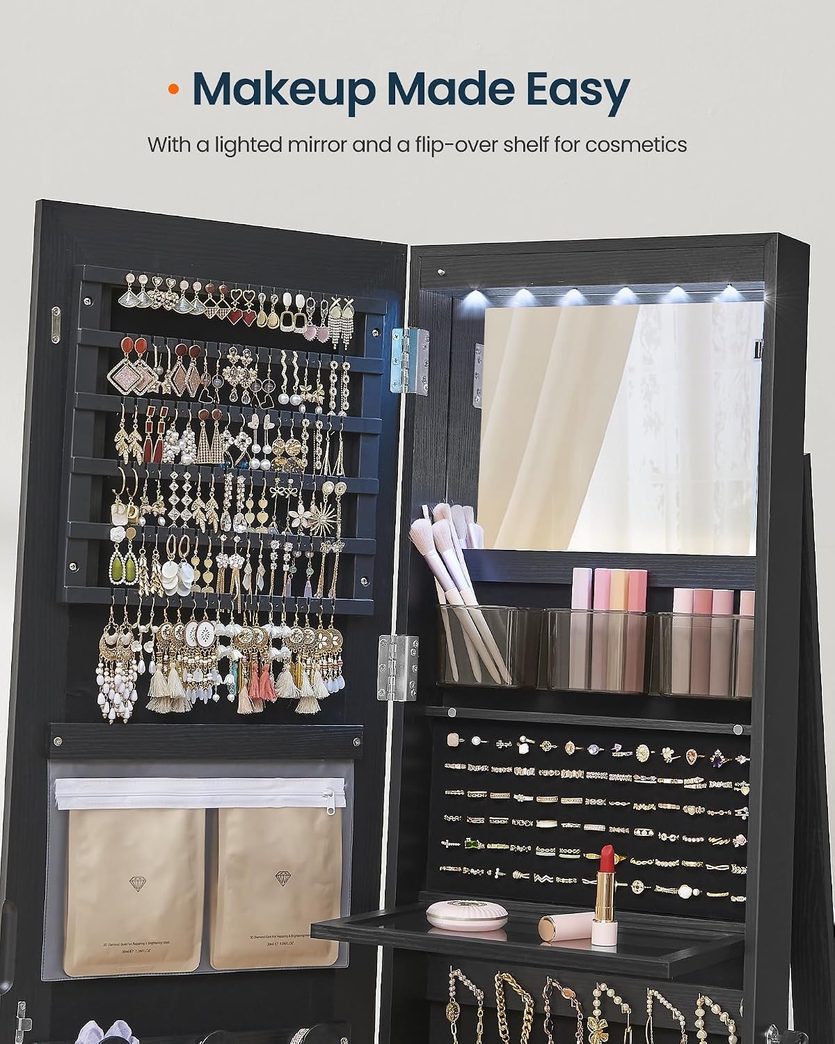 image:imageSONGMICS HOME LED Standing Jewelry Armoire Vanity Mirror with StorageBlack