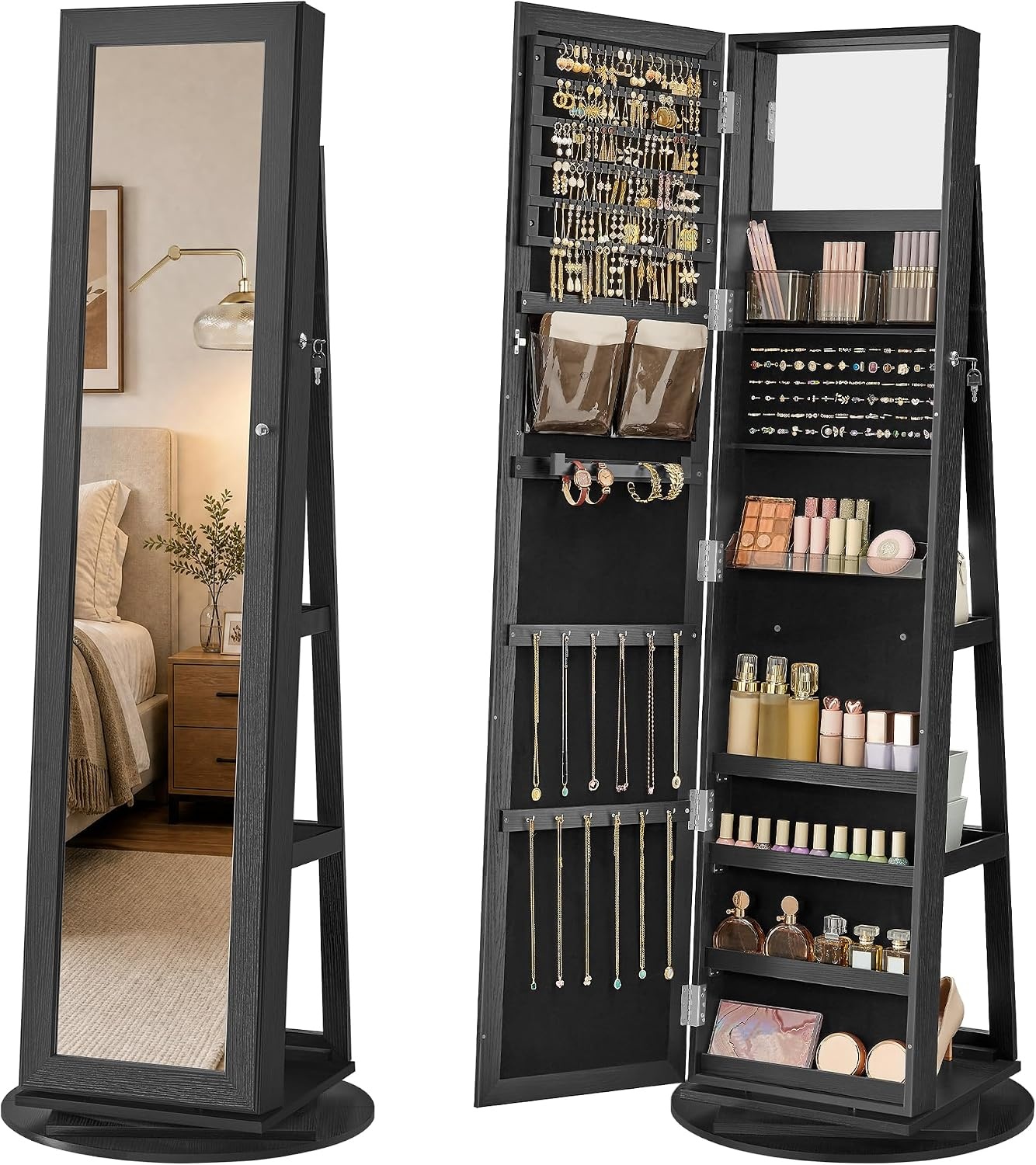 image:imageSONGMICS HOME LED Standing Jewelry Armoire Vanity Mirror with StorageBlack