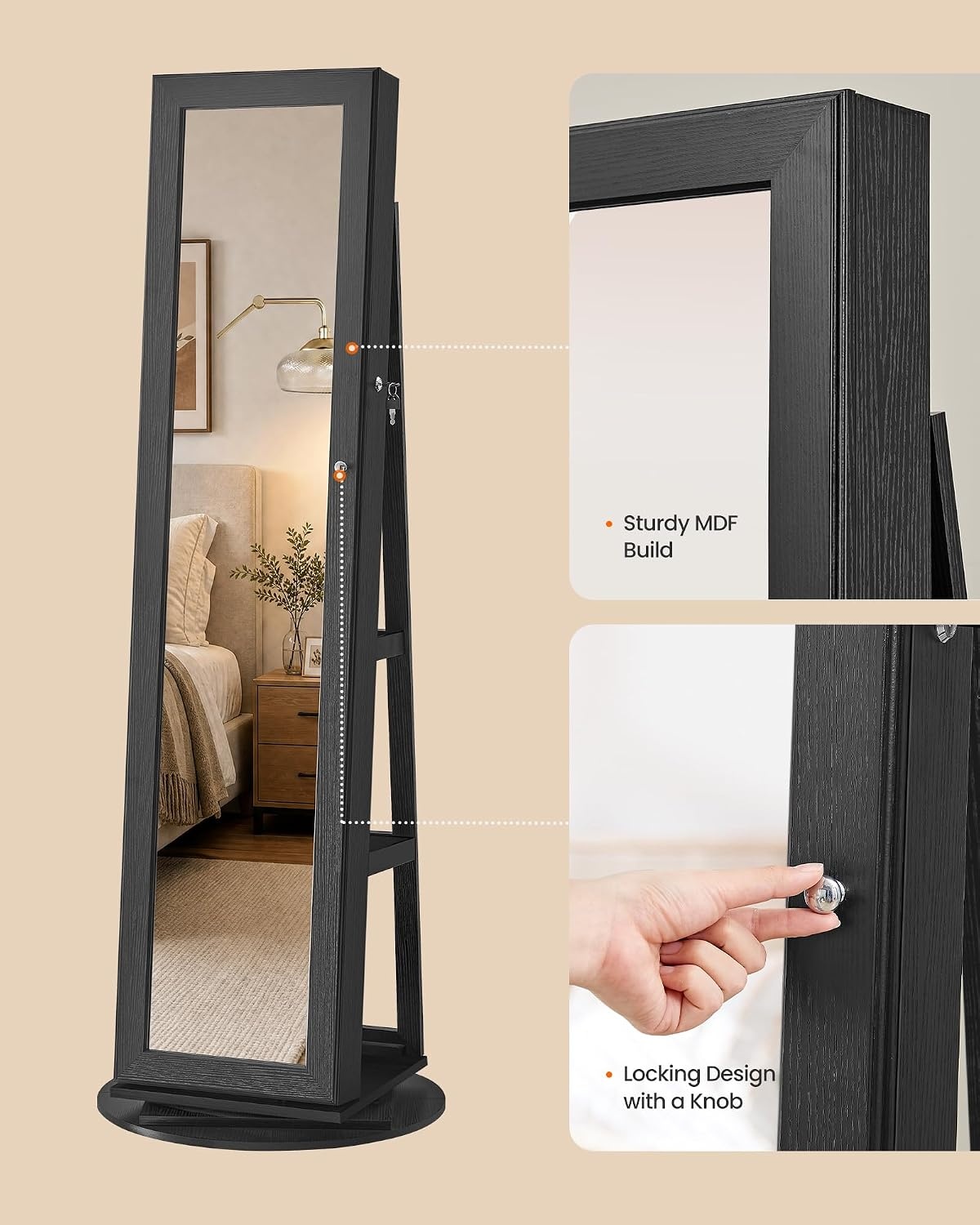 image:imageSONGMICS HOME LED Standing Jewelry Armoire Vanity Mirror with StorageBlack